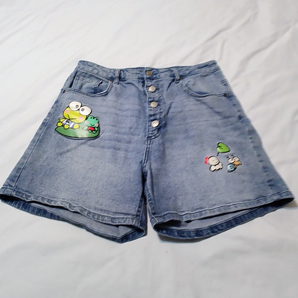 Keroppi Sanrio Jean Shorts with Cartoon Accents